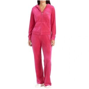 Juicy Couture Barbie Hot Pink Velour Hoodie Tracksuit Y2K Size Large BarbieCore